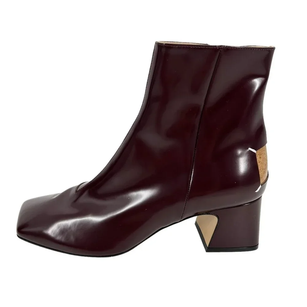 NWOB Maison Margiela Four Stitch Burgundy Patent Leather Boots